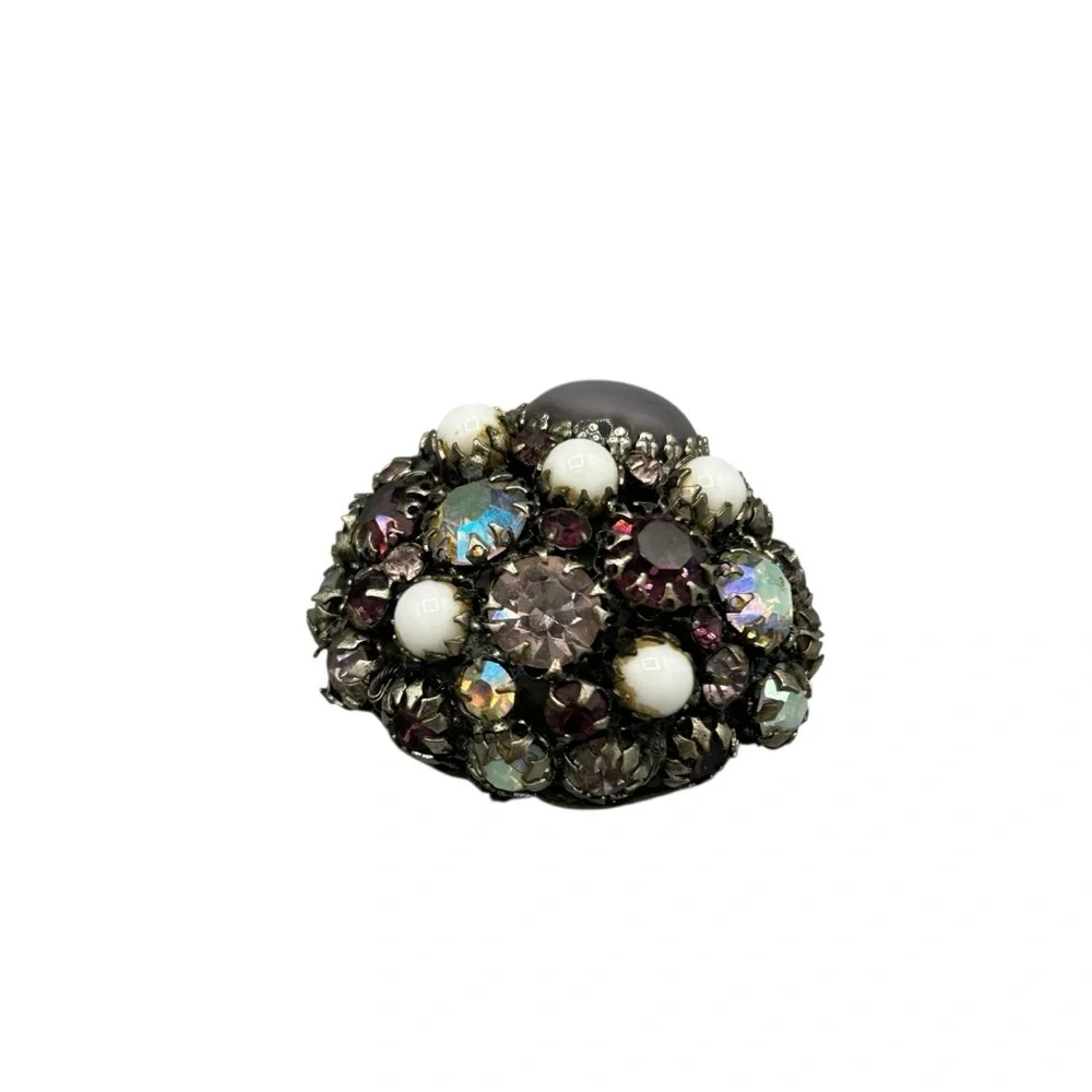 Miriam Haskell Mid Century Rhinestone Cabochon Statement Brooch